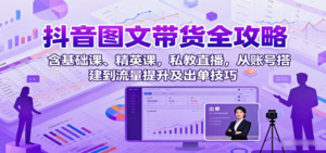 抖音图文带货全攻略：含基础课、精英课，私教直播，从账号搭建到流量提升及出单技巧-红果网创