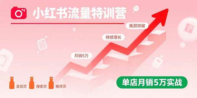 小红书流量特训营：突破流量瓶颈，实现店铺持续增长，单店月销5万实战-红果网创