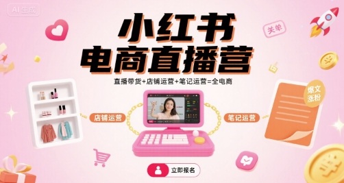 小红书电商直播营，直播带货+店铺运营+笔记运营=全电商-红果网创