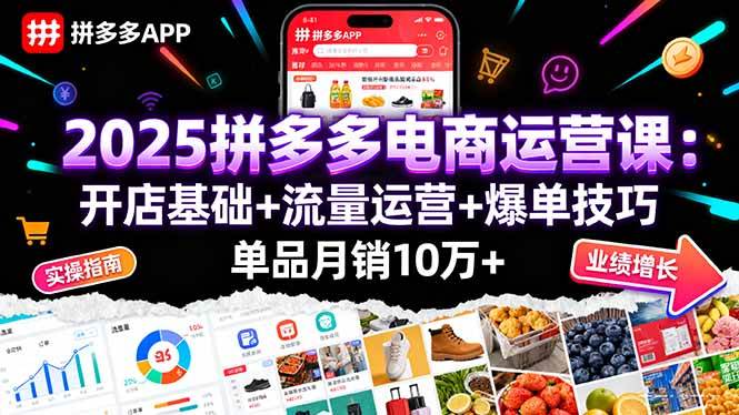 2025拼多多电商运营课：开店基础+流量运营+爆单技巧，单品月销10万+-红果网创