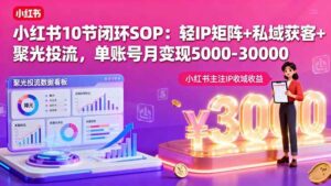 小红书10节闭环SOP：轻IP矩阵+私域获客+聚光投流，单账号月变现5000-30000-红果网创