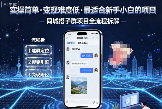 实操简单，变现难度低，最适合新手小白做的项目，每天轻松收入3张，同城搭子群项目全流程拆解-红果网创
