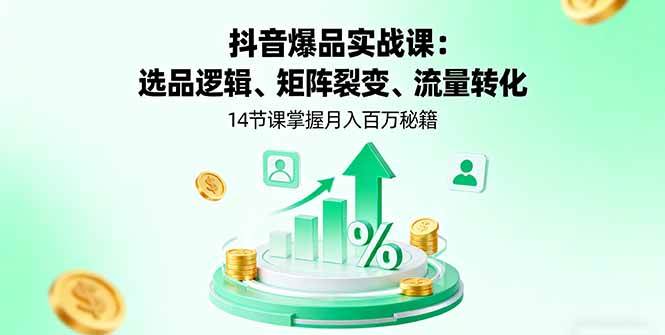抖音爆品实战课：选品逻辑、矩阵裂变、流量转化，14节课掌握月入百万秘籍-红果网创