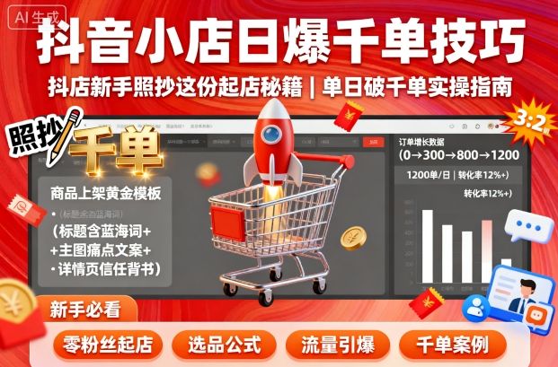 抖音小店日爆千单技巧，抖店新手照抄这份起店秘籍，单日破千单-红果网创
