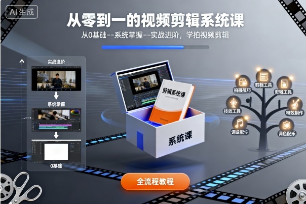 从零到一的视频剪辑系统课，从0基础–系统掌握–实战进阶，学拍视频剪辑-红果网创