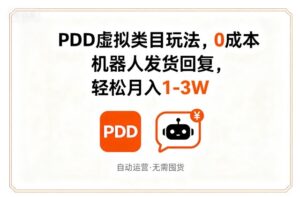 PDD虚拟类目玩法，0成本，机器人发货回复，轻松月入1-3W-红果网创