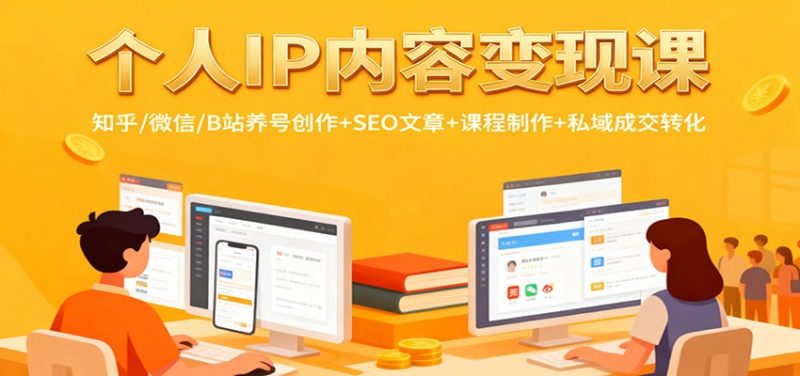 个人IP内容变现课：知乎/微信/B站养号创作+SEO文章+课程制作+私域成交转化-红果网创