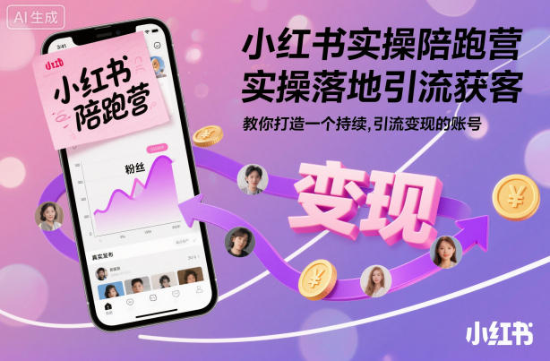小红书实操陪跑营，实操落地引流获客，教你打造一个持续引流变现的账号-红果网创
