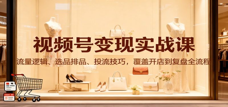 视频号变现实战课：流量逻辑、选品排品、投流技巧，覆盖开店到复盘全流程-红果网创