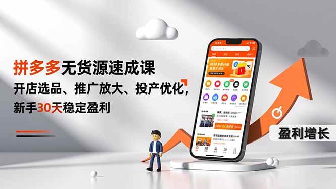 拼多多无货源速成课，开店选品、推广放大、投产优化，新手30天稳定盈利-红果网创