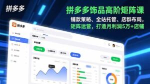 拼多多饰品高阶矩阵课，铺款策略、全站托管、店群布局，矩阵运营，打造月利润5万+店铺-红果网创