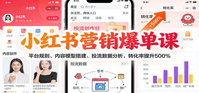 小红书营销爆单课：平台规则、内容模型搭建、投流数据分析，转化率提升500%-红果网创