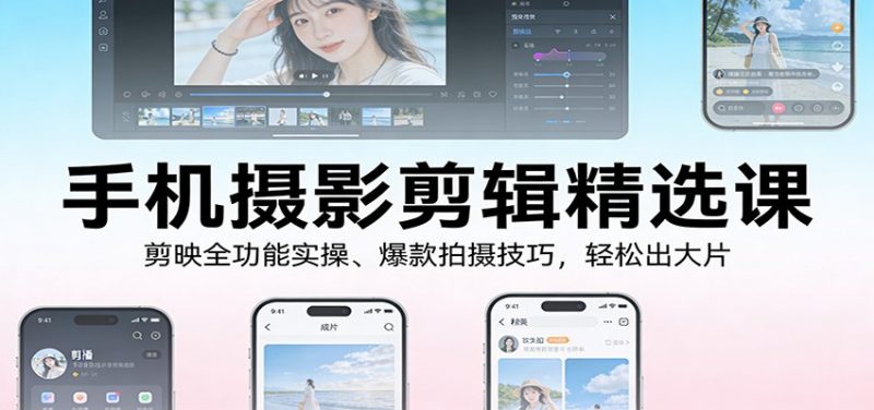 手机摄影剪辑精选课：剪映全功能实操、爆款拍摄技巧，轻松出大片-红果网创