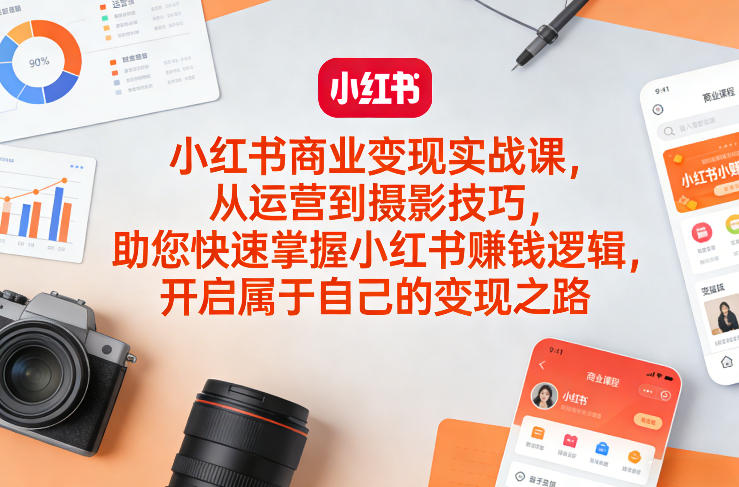 小红书商业变现实战课，从运营到摄影技巧，助您快速掌握小红书賺钱逻辑，开启属于自己的变现之路-红果网创