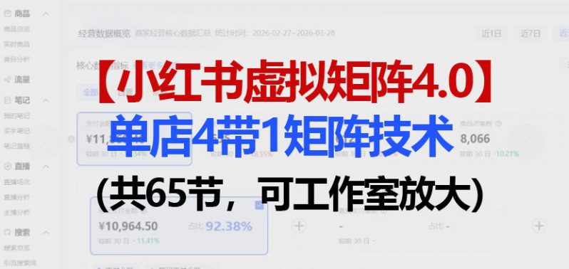 小红书虚拟矩阵4.0技术：单店4带1矩阵（共65节，可工作室放大）-红果网创