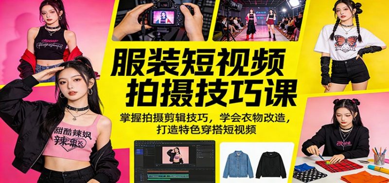 服装短视频拍摄技巧课:掌握拍摄剪辑技巧,学会衣物改造,打造特色穿搭短视频 -1 服装短视频拍摄技巧课:掌握拍摄剪辑技巧,学会衣物改造,打造特色穿搭短视频 -1
