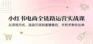 小红书电商全链路运营实战课：从变现方式、选品引流到直播售后，手把手教你出单-红果网创