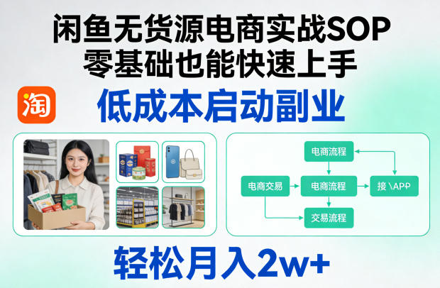 闲鱼无货源电商实战SOP，零基础也能快速上手，低成本启动副业，轻松月入2w+-红果网创