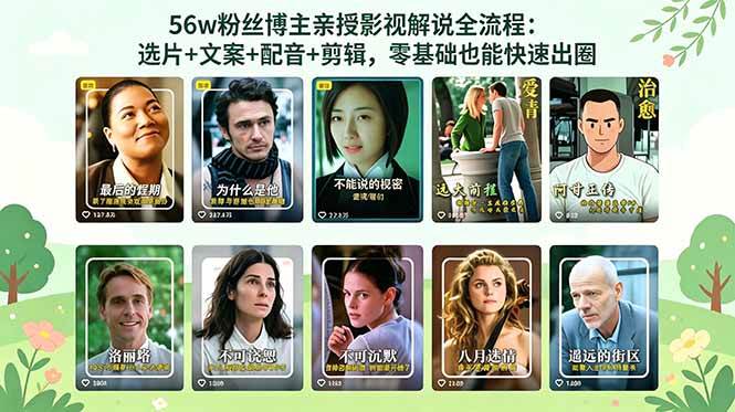 56万粉丝博主亲授影视解说全流程：选片+文案+配音+剪辑，零基础也能快速出圈-红果网创
