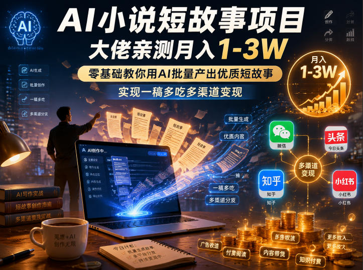 AI小说短故事项目,大佬亲测月入1-3W,零基础教你用AI批量产出优质短故事,实现一稿多吃多渠道变现(更新0624) -1 AI小说短故事项目,大佬亲测月入1-3W,零基础教你用AI批量产出优质短故事,实现一稿多吃多渠道变现(更新0624) -1