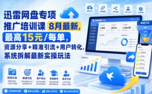 迅雷网盘专项推广培训课9月最新,最高15米/每单,资源分享+精准引流+用户转化,系统拆解最新实操玩法(更新0930)-红果网创