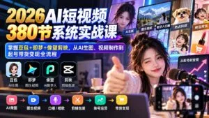 【无水印】2026AI短视频380节系统实战课:掌握豆包+即梦+像塑剪映,从AI生图、视频制作到起号带货变现全流程-红果网创