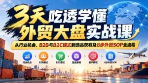 3天吃透学懂外贸大盘实战课:从行业机会、B2B与B2C模式到选品获客及8步外贸SOP全流程-红果网创