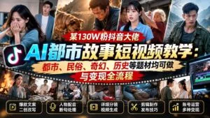 某130W粉抖音大佬AI都市故事短视频教学：都市、民俗、奇幻、历史等题材均可做与变现全流程-红果网创