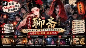 抖音58w粉丝博主同款赛道古卷残灯聊斋：从民间故事改编、角色资产到国风视频生成，跑通精选+收徒+商单变现-红果网创