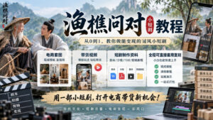 渔樵问对小短剧教程，包含电商套图、带货视频，短剧制作资料，全程可直接套用复刻-红果网创