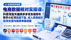 电商数据核账实操课：抖音淘宝天猫拼多多京东视频号快手小红书数据下载、收入费用核对、账务处理与税务申报流程-红果网创