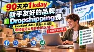 90天冲1kday 新手友好的品牌Dropshipping课：Facebook Ads+选品+供应链，零经验无大预算也能玩明白【原创双语字幕】-红果网创