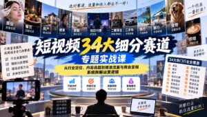 短视频34大细分赛道专题实战课：从行业定位、内容选题到精准流量与商业变现，系统拆解运营逻辑-红果网创