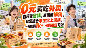 0元爽吃外卖，自用能省钱，返佣能挣钱，非常适合学生党上班族，一天能搞1k+，长期稳定可做-红果网创