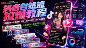 抖音自然流拉爆教程-更新1002：做懂流量的主播，新规适配+持续更新，话术+投放+起号一站式实战教学-红果网创