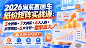 2026淘系直通车低价矩阵实战课：3大权重+7大词系+4大人群+测图测款+6大计划+搜索放大-红果网创