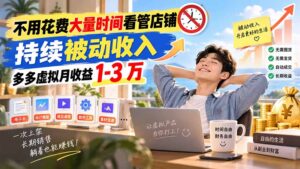 不用花费大量时间看管店铺，持续被动收入，多多虚拟月收益 1-3 万-红果网创