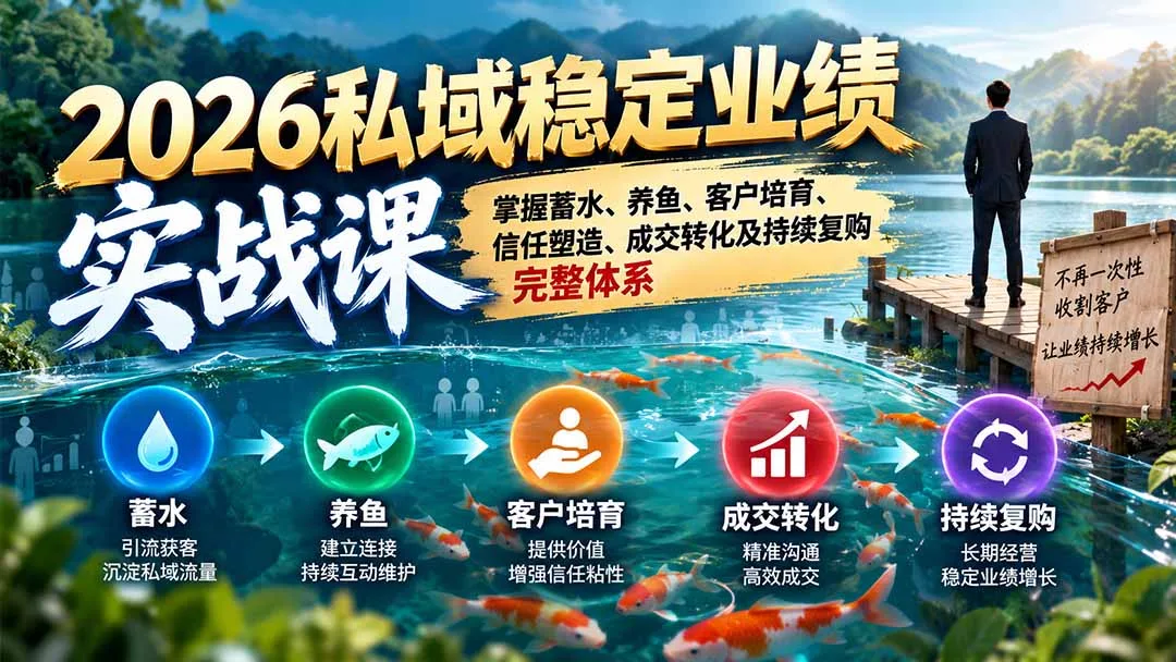2026私域稳定业绩实战课：掌握蓄水、养鱼、客户培育、信任塑造、成交转化及持续复购完整体系 - 红果网创-红果网创