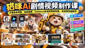 猫咪AI剧情视频制作课:从角色参考图、场景建模、Seedance生成到剪映包装,全流程实操教学-红果网创