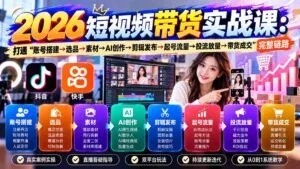 2026短视频带货实战课9月：打通“账号搭建→选品→素材→AI创作→剪辑发布→起号流量→投流放量→带货成交”完整链路-红果网创