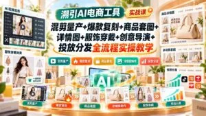 溯引AI电商工具实战课：混剪量产+爆款复刻+商品套图+详情图+服饰穿戴+创意导演+投放分发全流程实操教学-红果网创