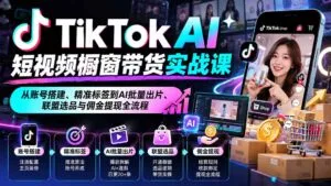 TikTok AI短视频橱窗带货实战课：从账号搭建、精准标签到AI批量出片、联盟选品与佣金提现全流程-红果网创