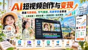 AI短视频创作与变现，覆盖写真萌娃、节气情感、风景带货全赛道，工具实操+原创去重+流量变现一站式落地-红果网创