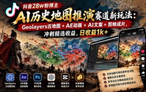 抖音28W粉博主AI历史地图推演赛道新玩法:Geolayers古地图+AE动画+AI文案+剪映成片,冲刺精选收益,日收益1k+-红果网创