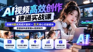 AI视频高效创作速通实战课：拆解4组优秀成片案例+五大核心实操模块，零基础快速掌握AI视频制作-红果网创