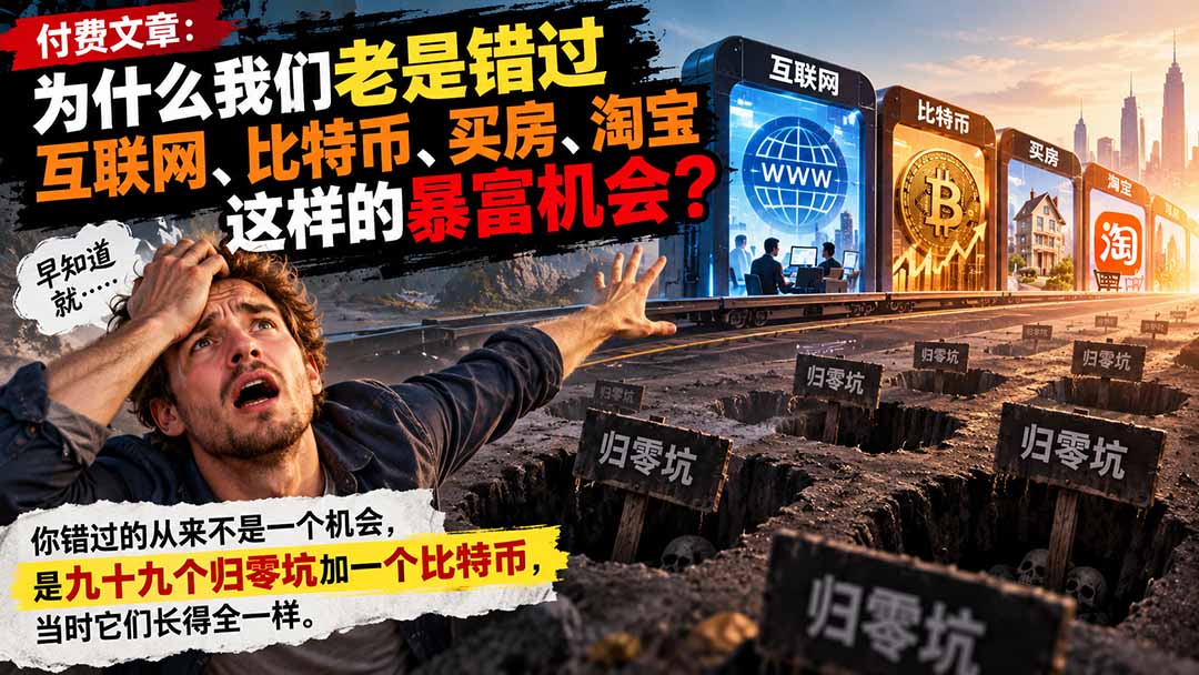 付费文章：为什么我们老是错过互联网、比特币、买 房、淘宝这样的暴富机会？ - 红果网创-红果网创