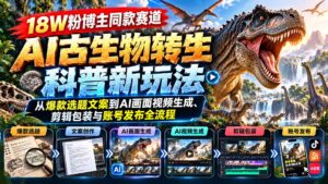 18W粉博主同款赛道-AI古生物转生科普新玩法：从爆款选题文案到AI画面视频生成、剪辑包装与账号发布全流程-红果网创
