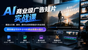 AI商业级广告短片实战课，覆盖从文案、脚本、素材生成到剪辑成片的全流程，帮你做出可对外交付的商业质感AI短片-红果网创
