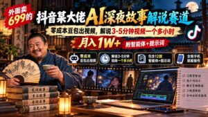 外面卖699抖音某大佬AI深夜故事解说赛道-更新：0成本豆包出视频+解说3-5分钟视频一个多小时，月入1W+附智能体+提示词-红果网创