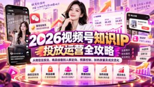 2026视频号知识IP投放运营全攻略：从微信豆投流、商品挂载到人群定向、预算控制、加热放量及成交优化-红果网创